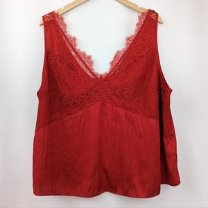 H&M Red Lace-Trim Satin Tank Top